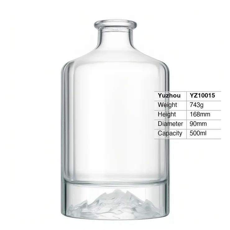 Round Glass Bottle with Mountain Base