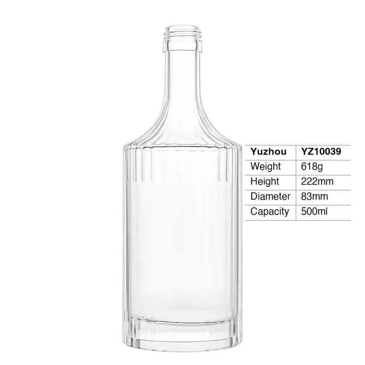 500ml Nordic Super Flint Glass Spirit Bottle with Ribbed Shoulders