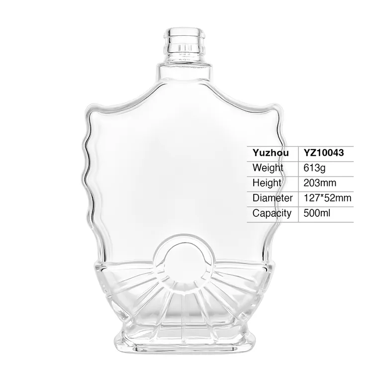 500ml Shield Shape Super Flint Glass Bottle with Embossed Base
